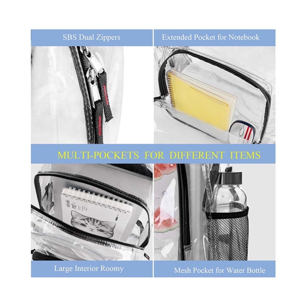 Clear Backpack,Large Transparent Backpack,Waterproof PVC Transparent Backpacks Clear Book Bag, for Work,Stadium,Travel,Security,Festival,College,Black