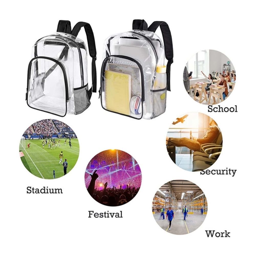 Clear Backpack,Large Transparent Backpack,Waterproof PVC Transparent Backpacks Clear Book Bag, for Work,Stadium,Travel,Security,Festival,College,Black