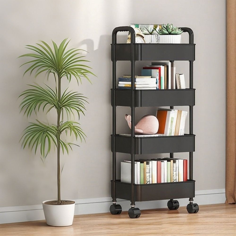 4 Tier Rolling Utility Cart,Multifunctional Kitchen Storage Organizer with Wheels,Mobile Bathroom Cart,Living Room Snack Shelf Book Toy Organizer
