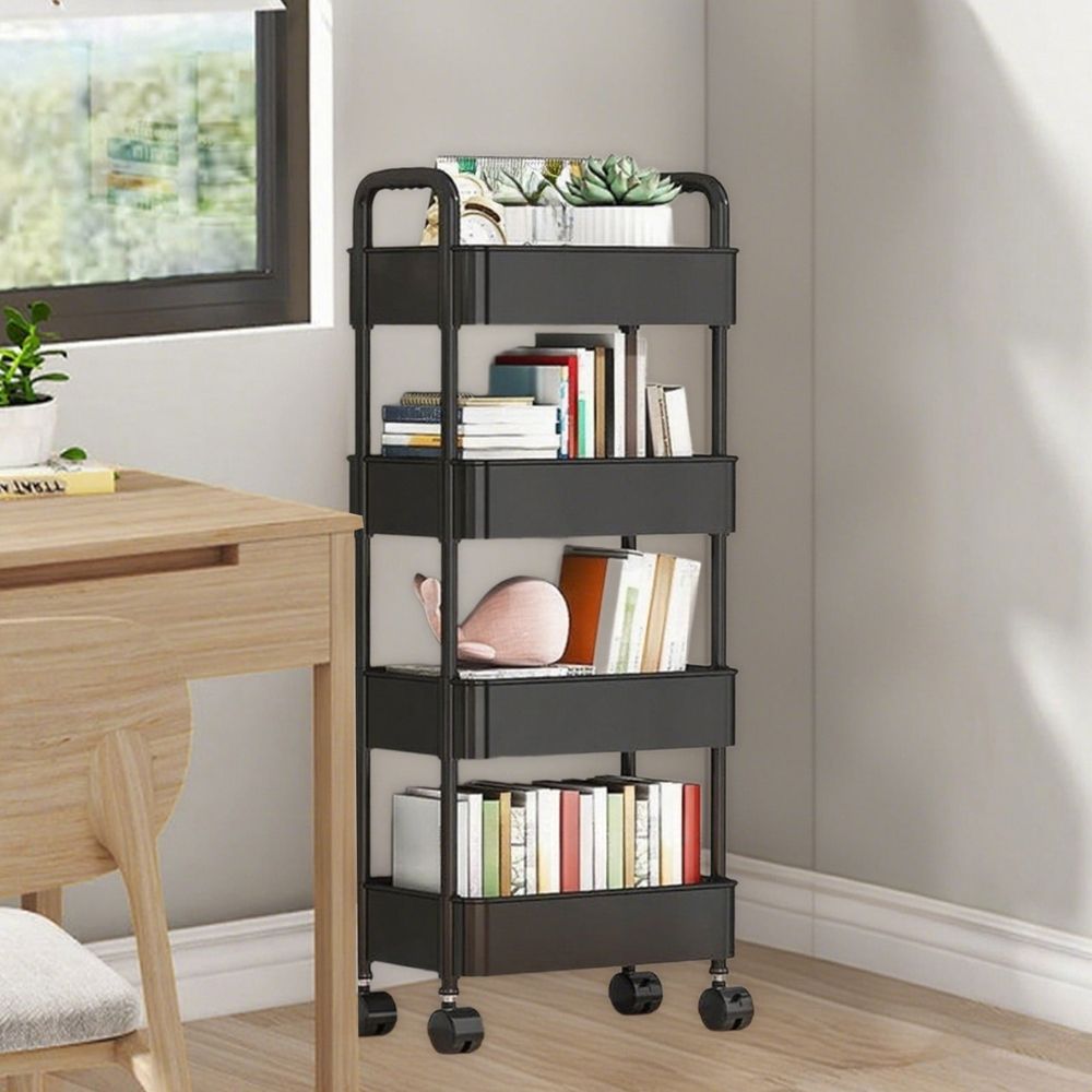4 Tier Rolling Utility Cart,Multifunctional Kitchen Storage Organizer with Wheels,Mobile Bathroom Cart,Living Room Snack Shelf Book Toy Organizer