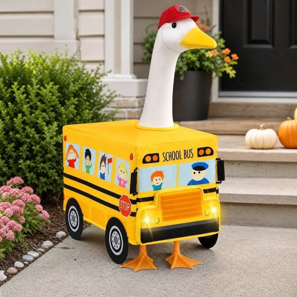 Back to School Supplies,Porch Goose Outfit Set with school bus Decorative Costume for 23 Inch Goose Figurines Seasonal Home Porch Yard and Holiday Decorations