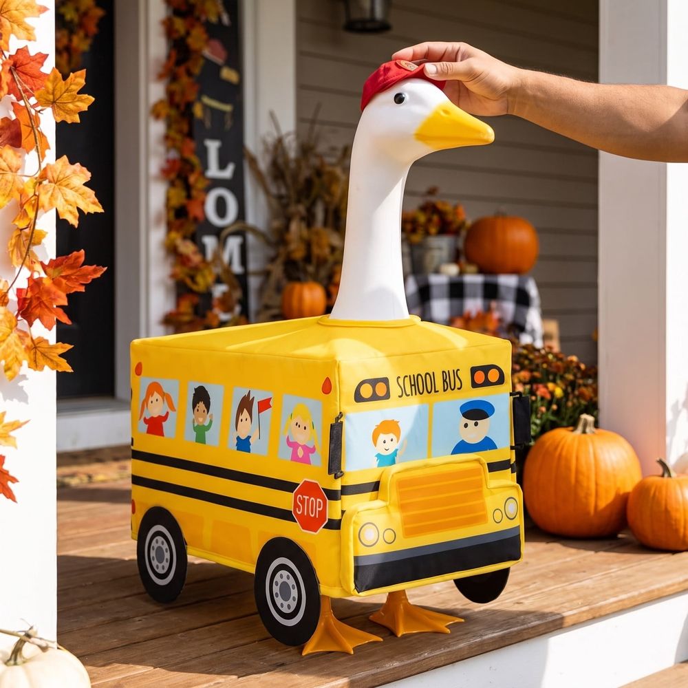 Back to School Supplies,Porch Goose Outfit Set with school bus Decorative Costume for 23 Inch Goose Figurines Seasonal Home Porch Yard and Holiday Decorations
