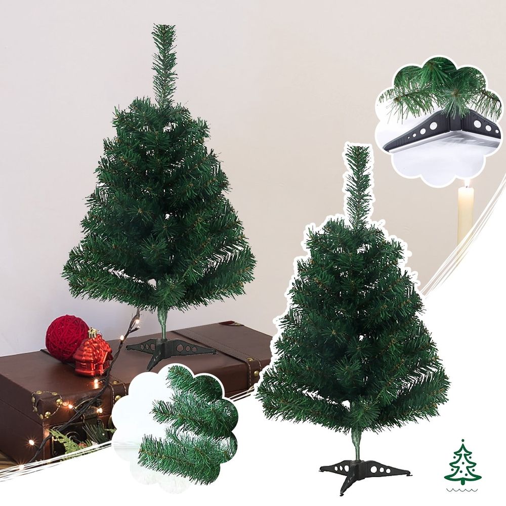 2ft Mini Tabletop Christmas Tree, 60cm Artificial  Small Tree with 50 Tips, PVC Christmas Tree with Plastic Stand for Desk Holiday Decor