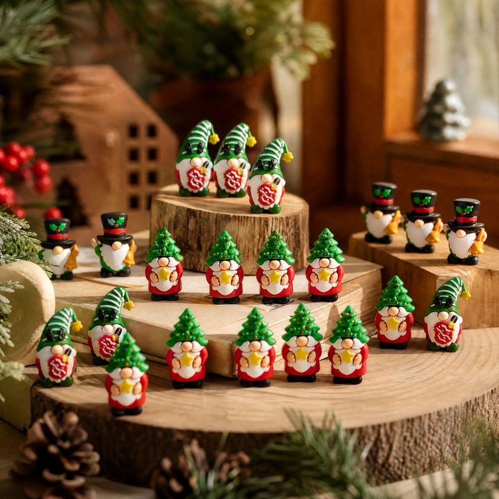 36Pcs Mini Christmas Gnome Figurines, PVC Holiday Miniature Ornaments with 3 Hat Styles, Tiny Shelf Sitters, Tabletop Decor for Party Favors, Winter Centerpieces and Advent Calendar Fillers
