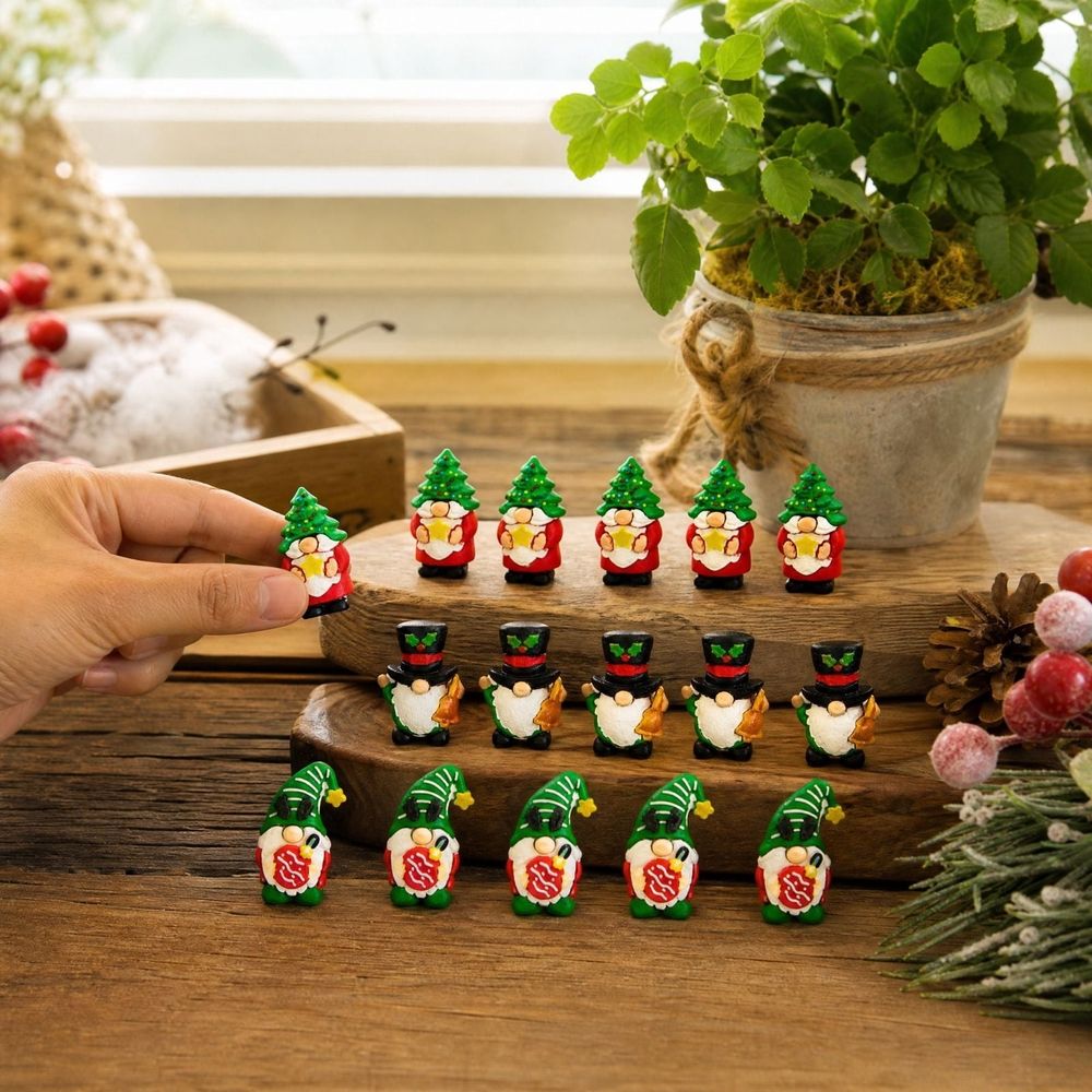 36Pcs Mini Christmas Gnome Figurines, PVC Holiday Miniature Ornaments with 3 Hat Styles, Tiny Shelf Sitters, Tabletop Decor for Party Favors, Winter Centerpieces and Advent Calendar Fillers