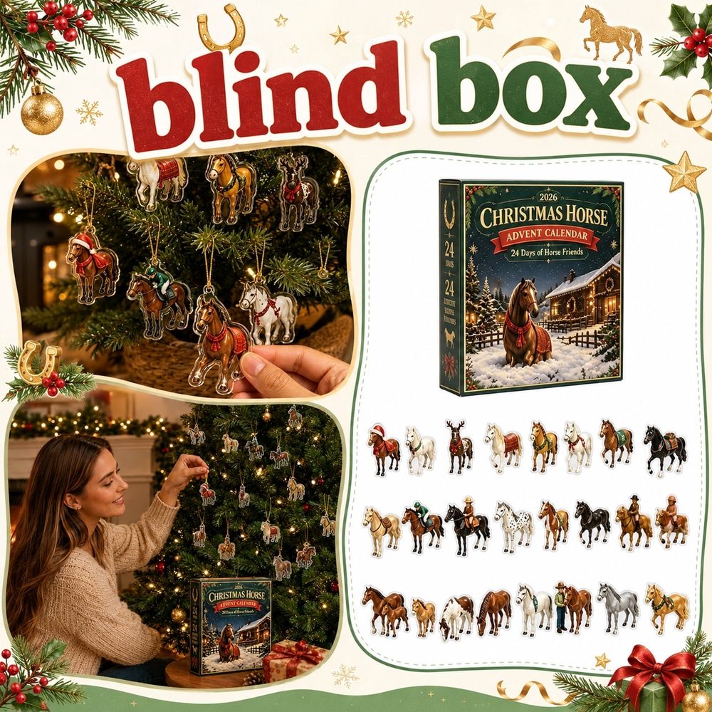 Christmas Horse Advent Calendar, 24‑Day Countdown with 24Pcs 2D Double‑Sided Acrylic Hanging Ornaments, Vintage Western Horse Themed Christmas Tree Decor Surprise Gift for Horse Lovers