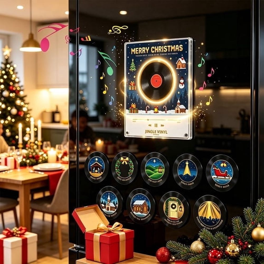 Christmas Vinyl Player Fridge Record NFC Magnetic Music Box Set, Christmas Decors, Christmas Home Gift
