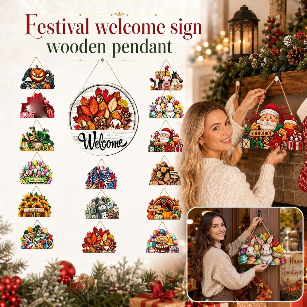 16 Pcs Interchangeable Welcome Sign for Front Door, Space‑Saving Reusable Seasonal Door Decor, Magnetic Interchangeable Inserts for Entryway Porch Home Styling