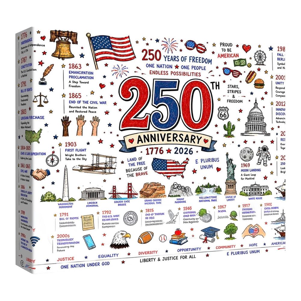Patriotic America 250th Anniversary Jigsaw Puzzle 1000 Pieces, July 4th Independence Day Commemorative Puzzle, Historic Timeline Educational Game for Family Adults Ki ds, Home Office Wall Decor Gift