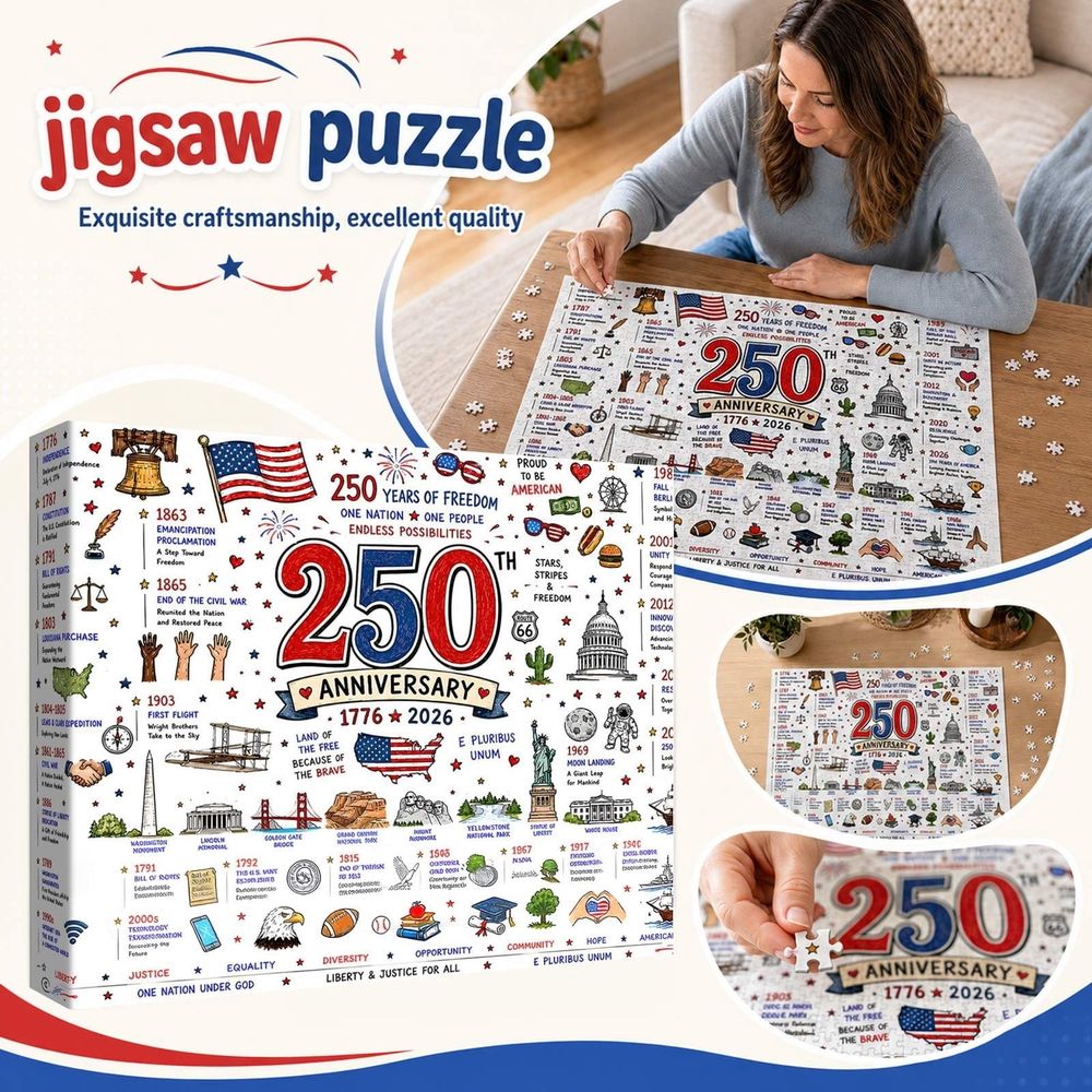 Patriotic America 250th Anniversary Jigsaw Puzzle 1000 Pieces, July 4th Independence Day Commemorative Puzzle, Historic Timeline Educational Game for Family Adults Ki ds, Home Office Wall Decor Gift
