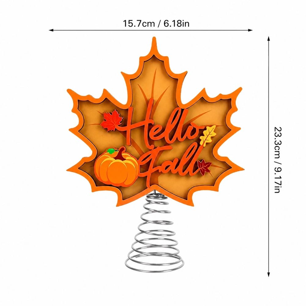 Fall Maple Leaf Tree Topper with Metal Spring Base, Thanksgiving Harvest Pumpkin Leaf Tree Top Ornament, Autumn Desktop Tree Decoration for Windowsill Table Centerpiece Party Decor