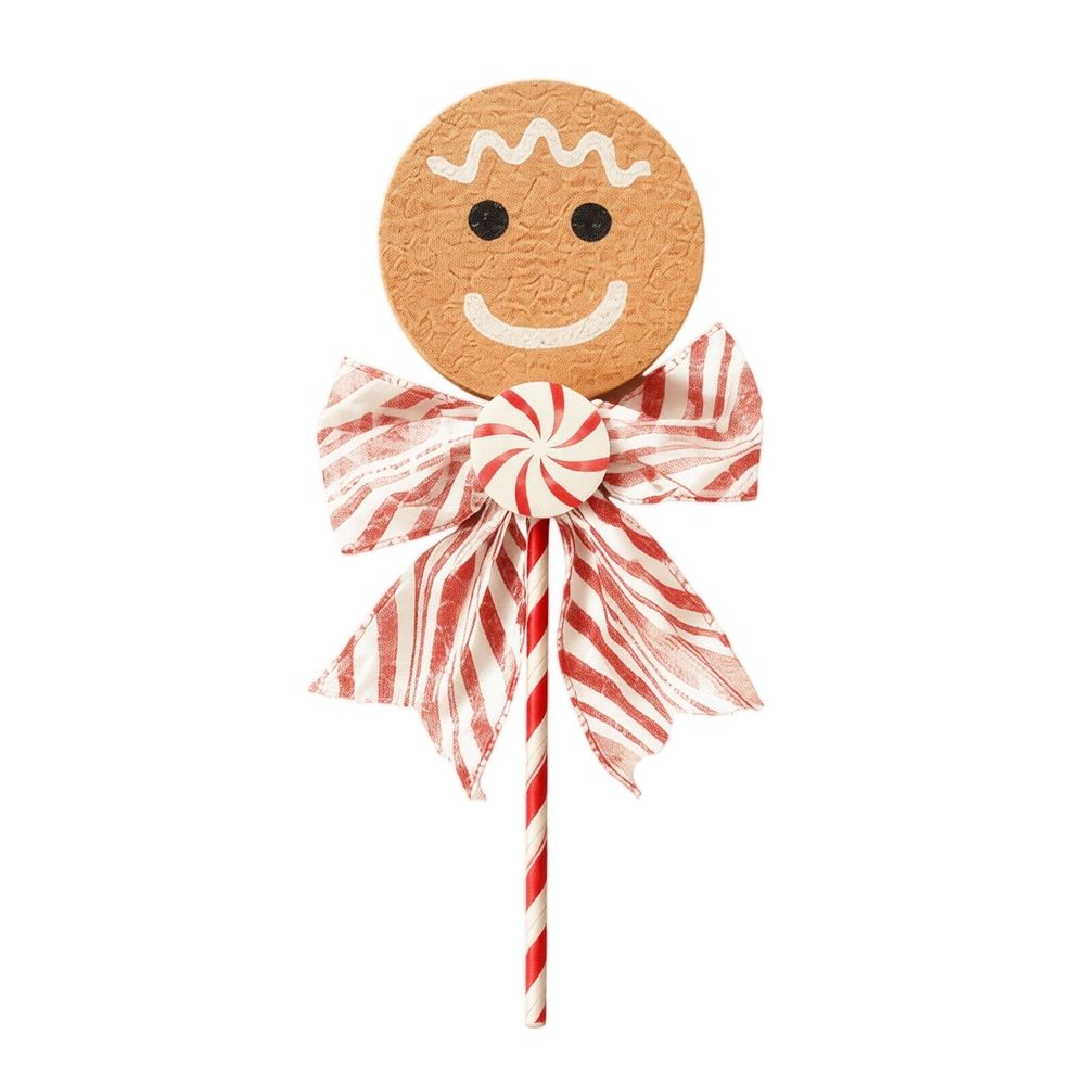 Large Christmas Gingerbread Lollipop Hanging Ornament, Plastic Xmas Tree Decor with Bow, Festive Holiday Party Display and Gift
