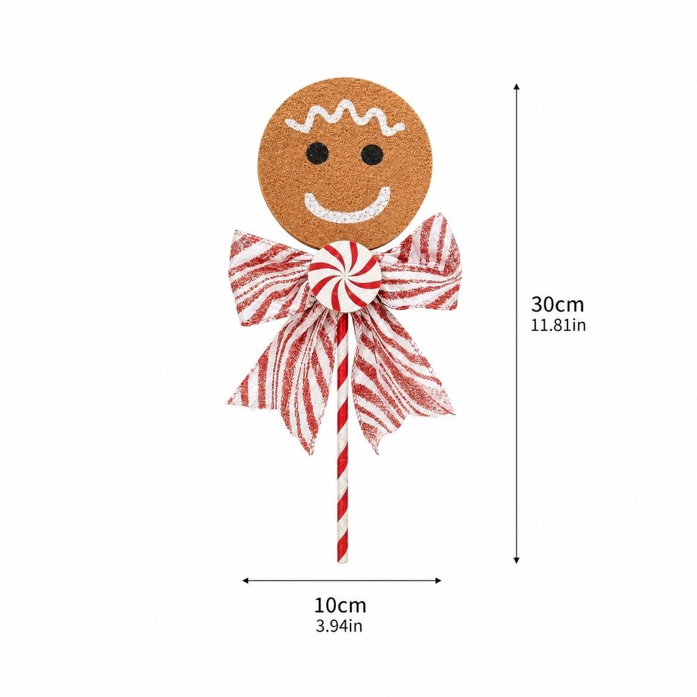 Large Christmas Gingerbread Lollipop Hanging Ornament, Plastic Xmas Tree Decor with Bow, Festive Holiday Party Display and Gift