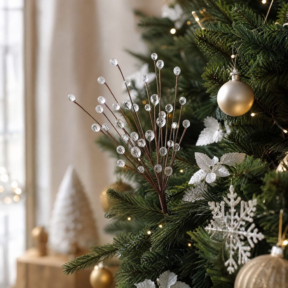 Crystal Christmas Tree Picks, 8 Pack 11.8 Inch Clear Acrylic Bead Branch Sprays, Bendable Stems Sparkling Berry Ornaments for Christmas Tree, Wreath, Centerpiece Winter Holiday Home Decor