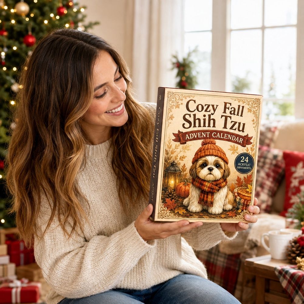 Cozy Fall Shih Tzu Advent Calendar 2026, 24 Days 2D Acrylic Dog Ornaments Countdown Calendar, 24Pcs Flat Autumn Shih Tzu Hanging Decorations for Xmas Tree Dog Lovers Gift