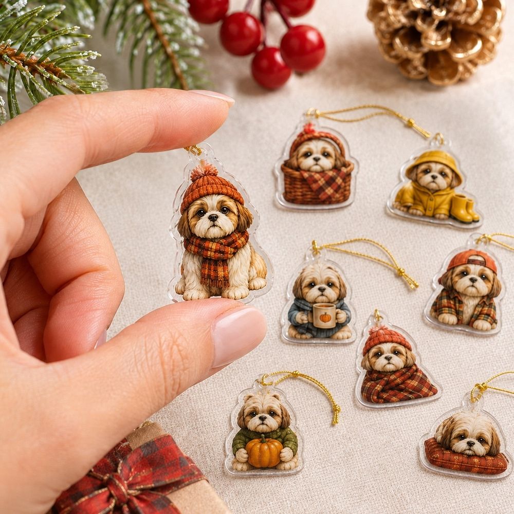 Cozy Fall Shih Tzu Advent Calendar 2026, 24 Days 2D Acrylic Dog Ornaments Countdown Calendar, 24Pcs Flat Autumn Shih Tzu Hanging Decorations for Xmas Tree Dog Lovers Gift