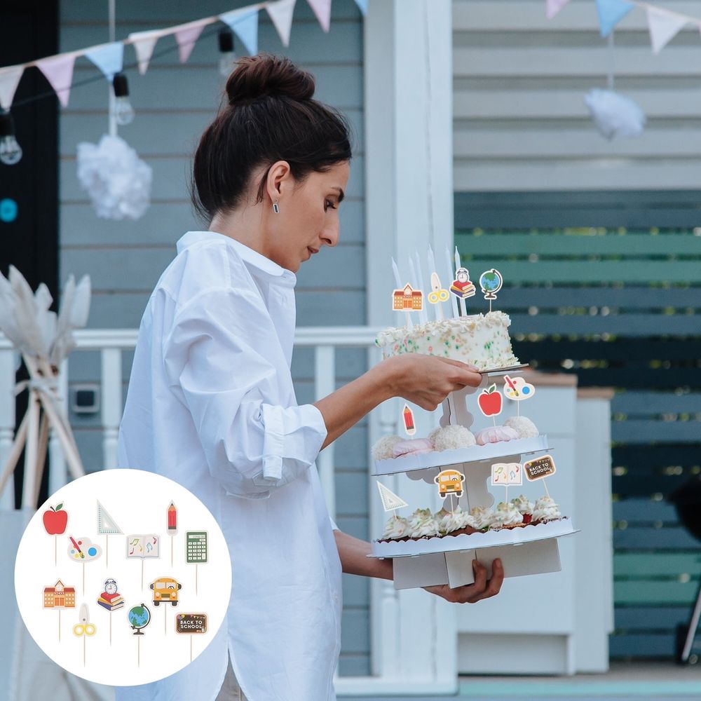 DIY School Bus Pencil Ruler Shaped Cupcake Toppers 24pcs Students