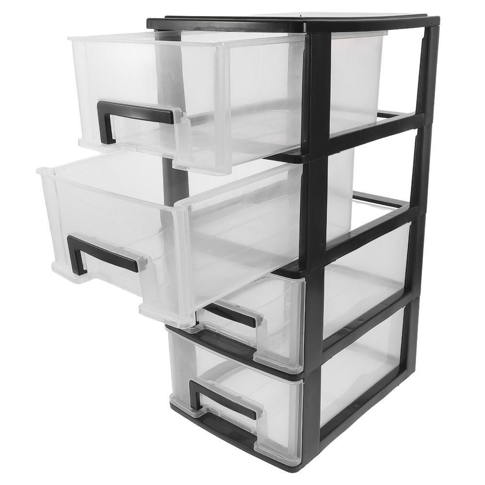 Black Plastic Storage Cabinet with Drawer Organizer, Stylish Design for Office, Study Room, Home Storage Solution