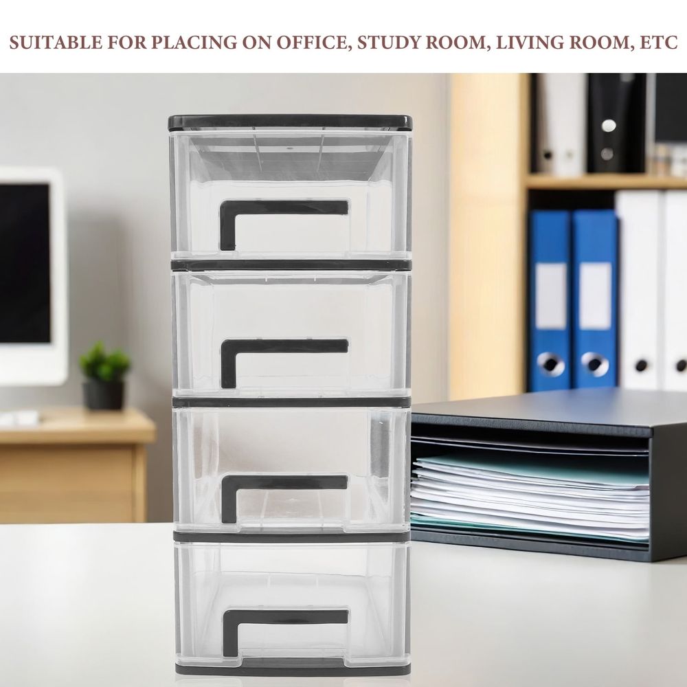 Black Plastic Storage Cabinet with Drawer Organizer, Stylish Design for Office, Study Room, Home Storage Solution