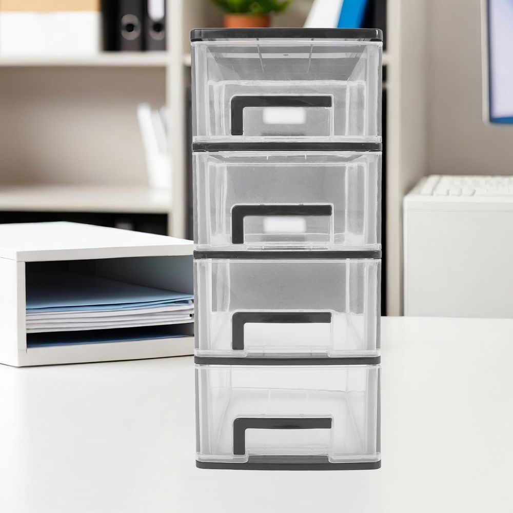 Black Plastic Storage Cabinet with Drawer Organizer, Stylish Design for Office, Study Room, Home Storage Solution
