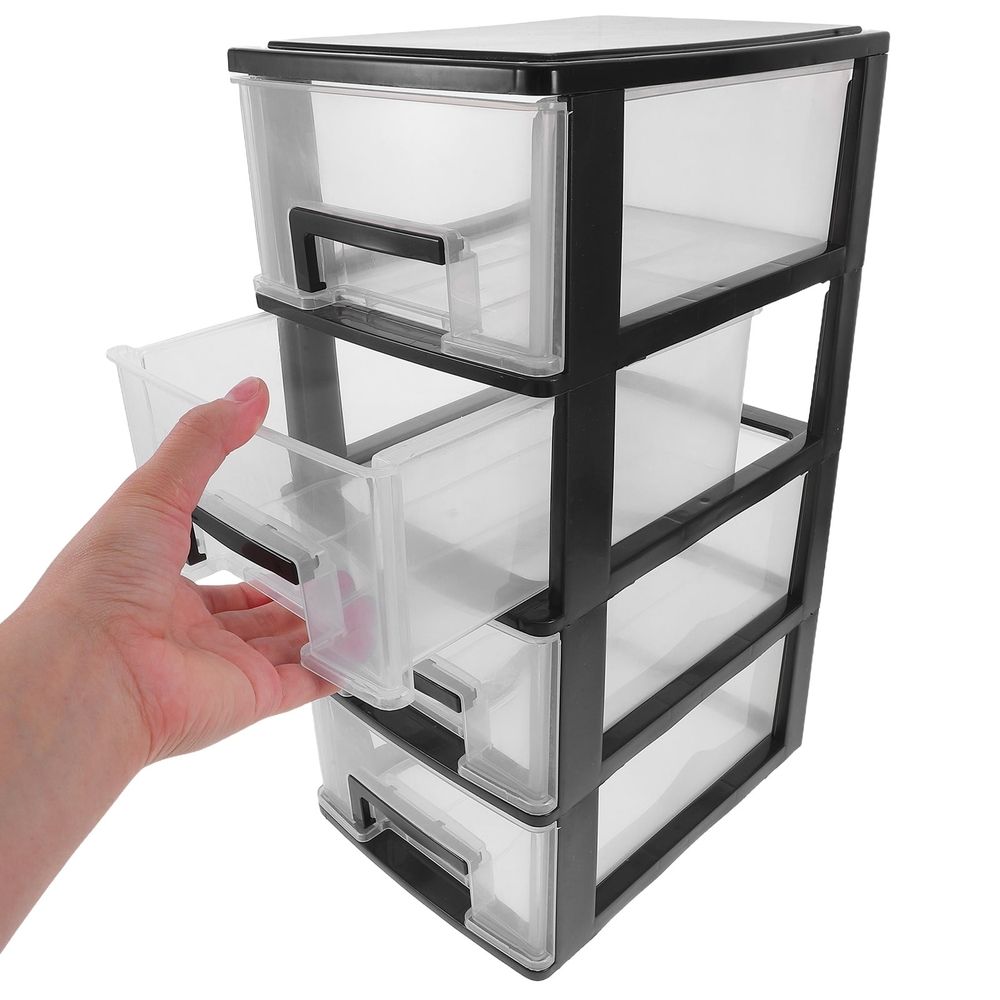 Black Plastic Storage Cabinet with Drawer Organizer, Stylish Design for Office, Study Room, Home Storage Solution