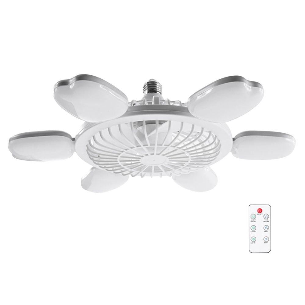 Socket Fan Light with Remote, Screw in Small Ceiling Fan with Light, Wireless Light Socket Fan, Dimmable LED Ceiling Fan, Semi Flushs Mount Ceiling Fixture with Foldable 4-Leaives Designs