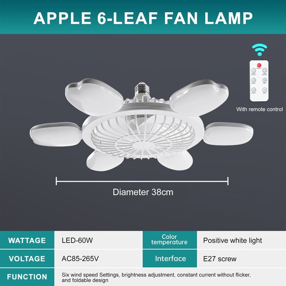 Socket Fan Light with Remote, Screw in Small Ceiling Fan with Light, Wireless Light Socket Fan, Dimmable LED Ceiling Fan, Semi Flushs Mount Ceiling Fixture with Foldable 4-Leaives Designs