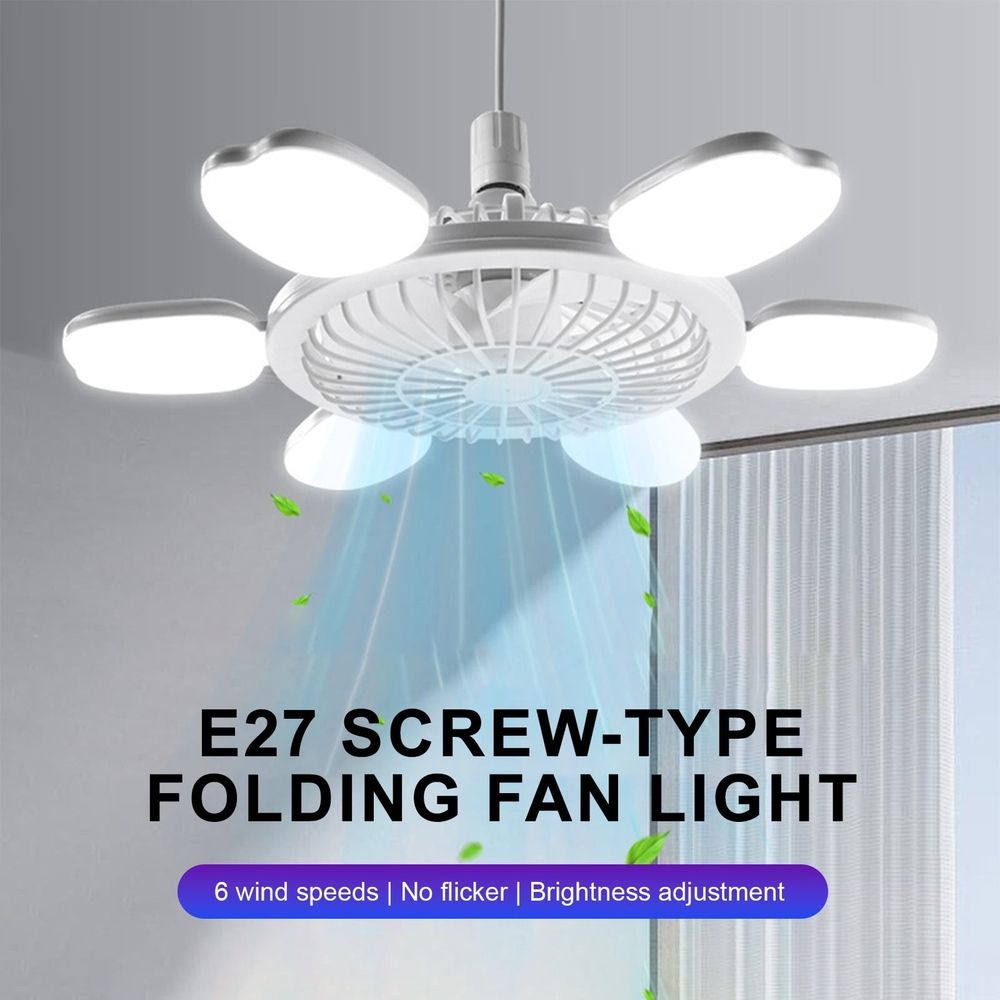Socket Fan Light with Remote, Screw in Small Ceiling Fan with Light, Wireless Light Socket Fan, Dimmable LED Ceiling Fan, Semi Flushs Mount Ceiling Fixture with Foldable 4-Leaives Designs