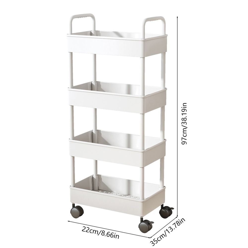 4-Tier Rolling Storage Cart with Armrests - Multi-Purpose Kitchen, Bathroom & Living Room Organizer - Shelving Unit with Wheels