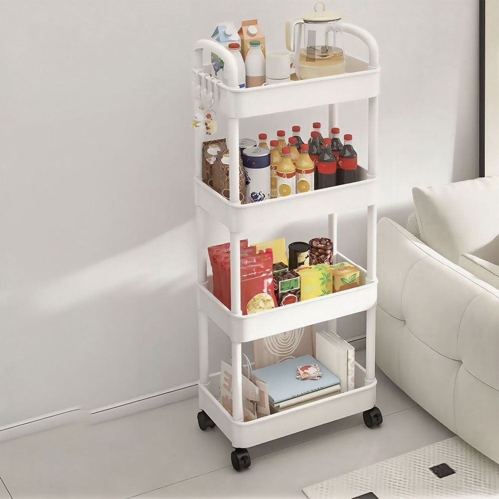 4-Tier Rolling Storage Cart with Armrests - Multi-Purpose Kitchen, Bathroom & Living Room Organizer - Shelving Unit with Wheels