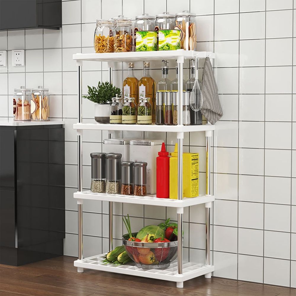 4 Tiers Racks for Storage,Home Light Duty Storage Racks,Install Shelving for Any Corner,8.6 "D x 16.5"W x 31.4"H Shelving for Bathroom, Pantry, Warehouse, Living Room, Kitchen Shelves