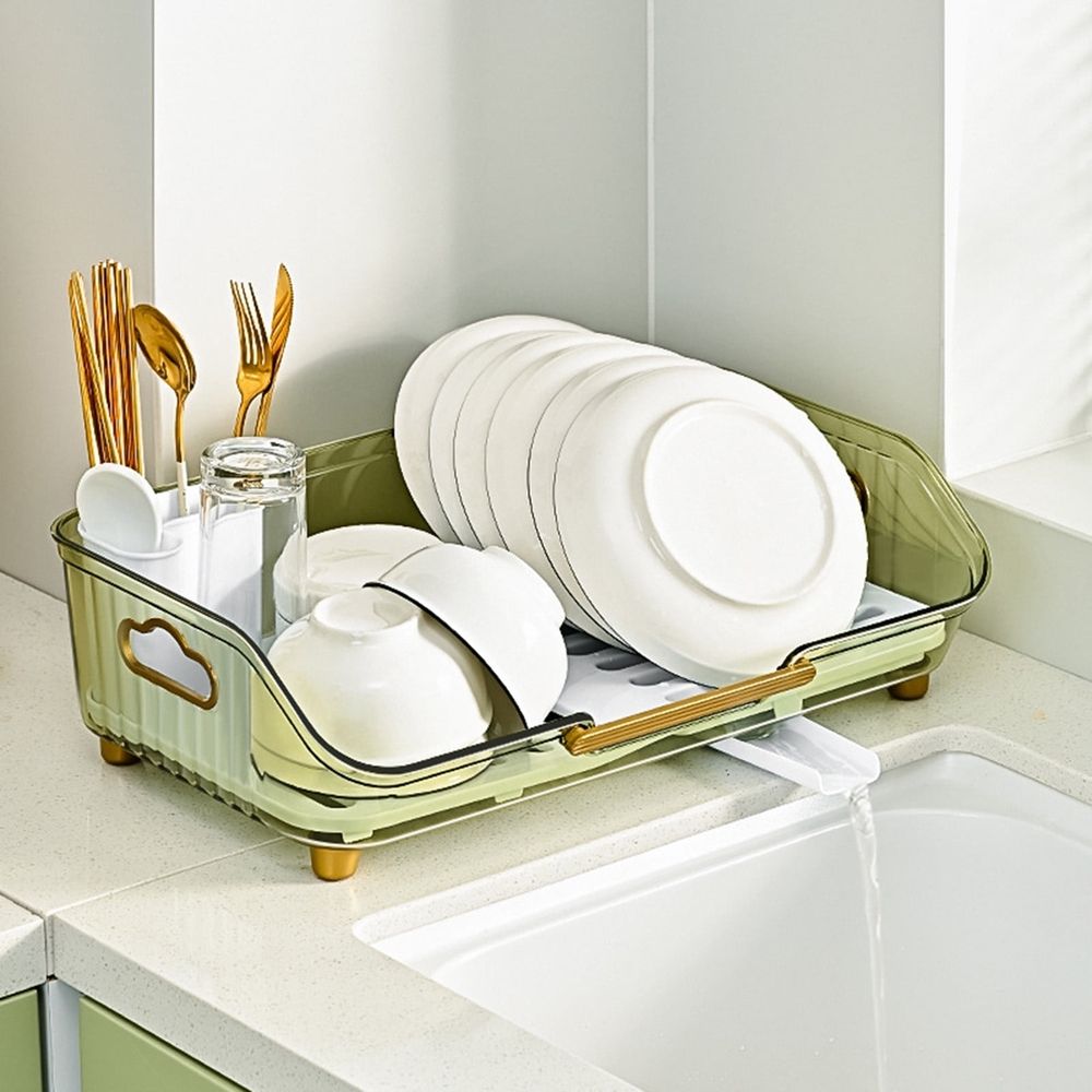 Dishs Drying Rack,17.2x10.8x5.1Inch Dishes Drying Rack with Cutlery Holders,Large Capacity Dishs Drainer Stand with Sink Spout,Practical and Stylish,Easys to Clean,Suitable for Kitchen Counter Sink