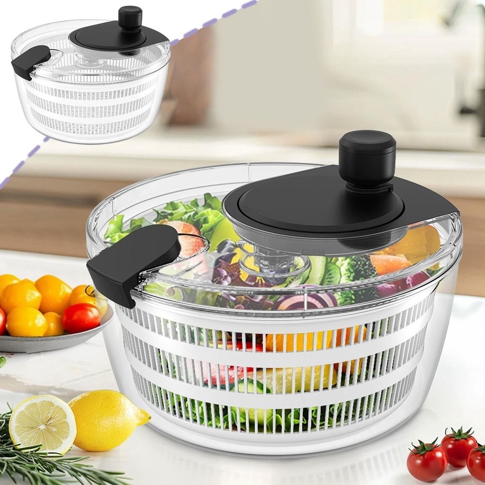 4.2 Quarts Large Capacity Manual Salad Spinner, Kitchen Vegetable and Fruit Dryer, Hand-Powered Dehydrator, BPA-Free