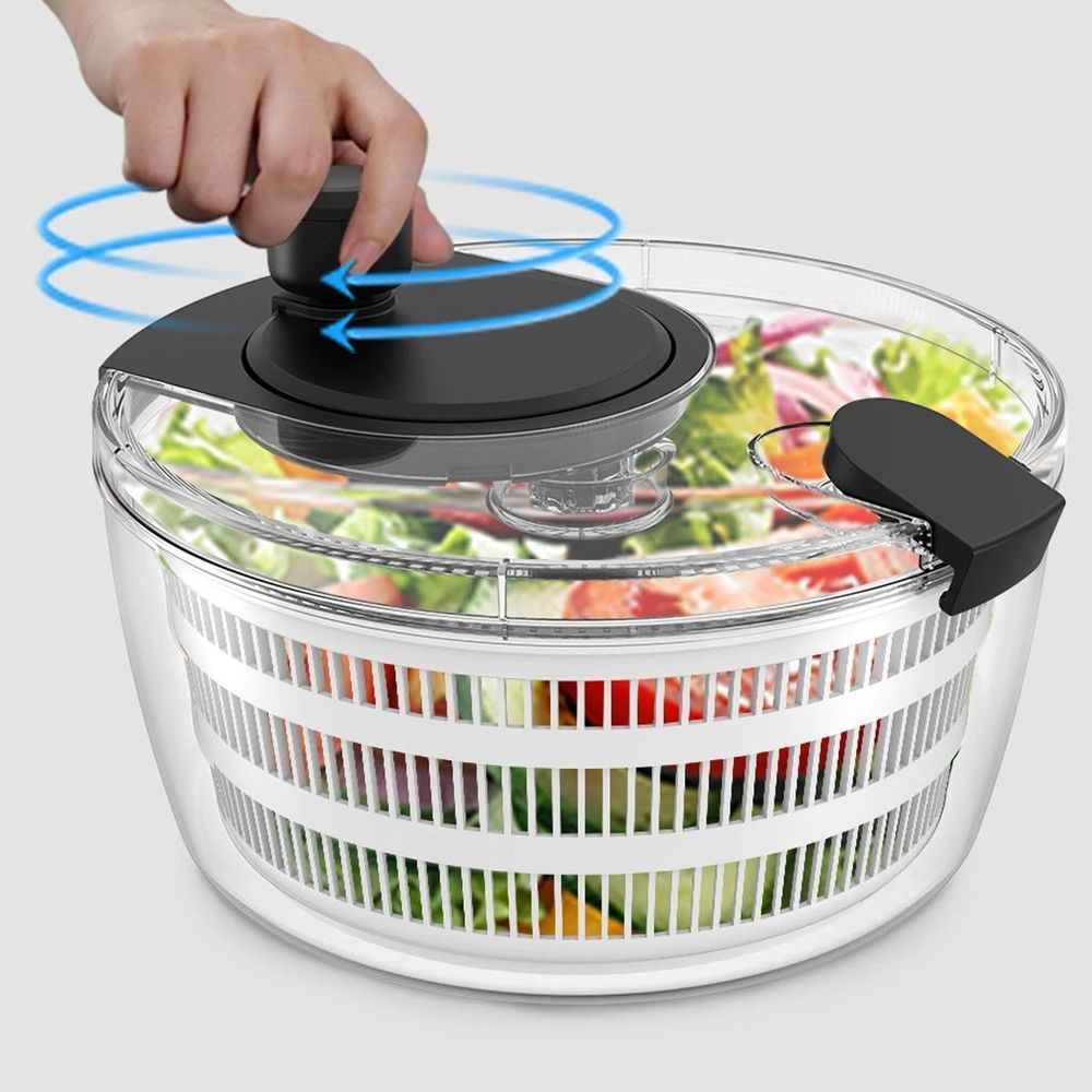 4.2 Quarts Large Capacity Manual Salad Spinner, Kitchen Vegetable and Fruit Dryer, Hand-Powered Dehydrator, BPA-Free