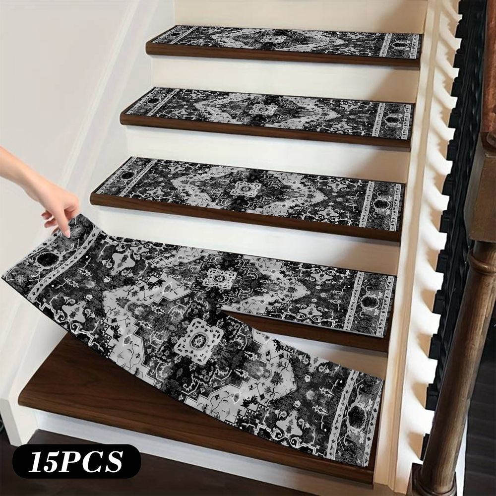 15 Pack Non-slip Stair Treads,Washable Safe Floor Rug,Protective Mat for Family Elderly Kids Pet Activity Area