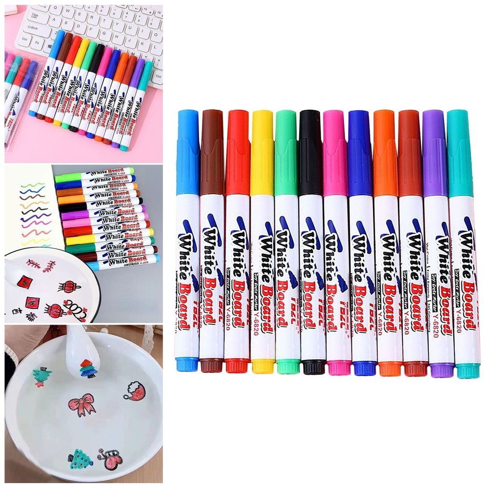 12 Magical Floating Drawings Bundle Kiddies Create Magical Floating Drawings Bundle Doodle Water Floating Pens With Ceramic Spoon 1ML Blank Story Book Glitter Markers for Kids Marker Kids Pencils