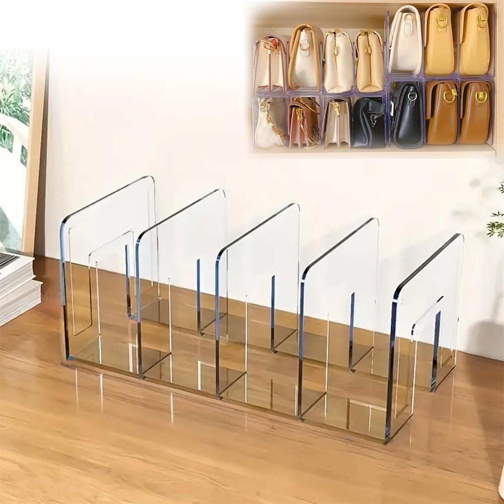1 Pack Acrylic File Sorter, 4 Compartments Plastics Invisible Bookshelf Floating, Thick Office Storage Stand Rack for Book, Clutch Divider