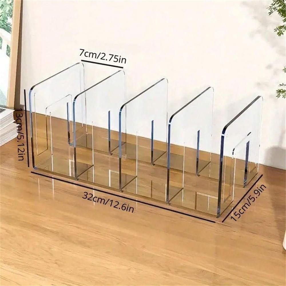 1 Pack Acrylic File Sorter, 4 Compartments Plastics Invisible Bookshelf Floating, Thick Office Storage Stand Rack for Book, Clutch Divider