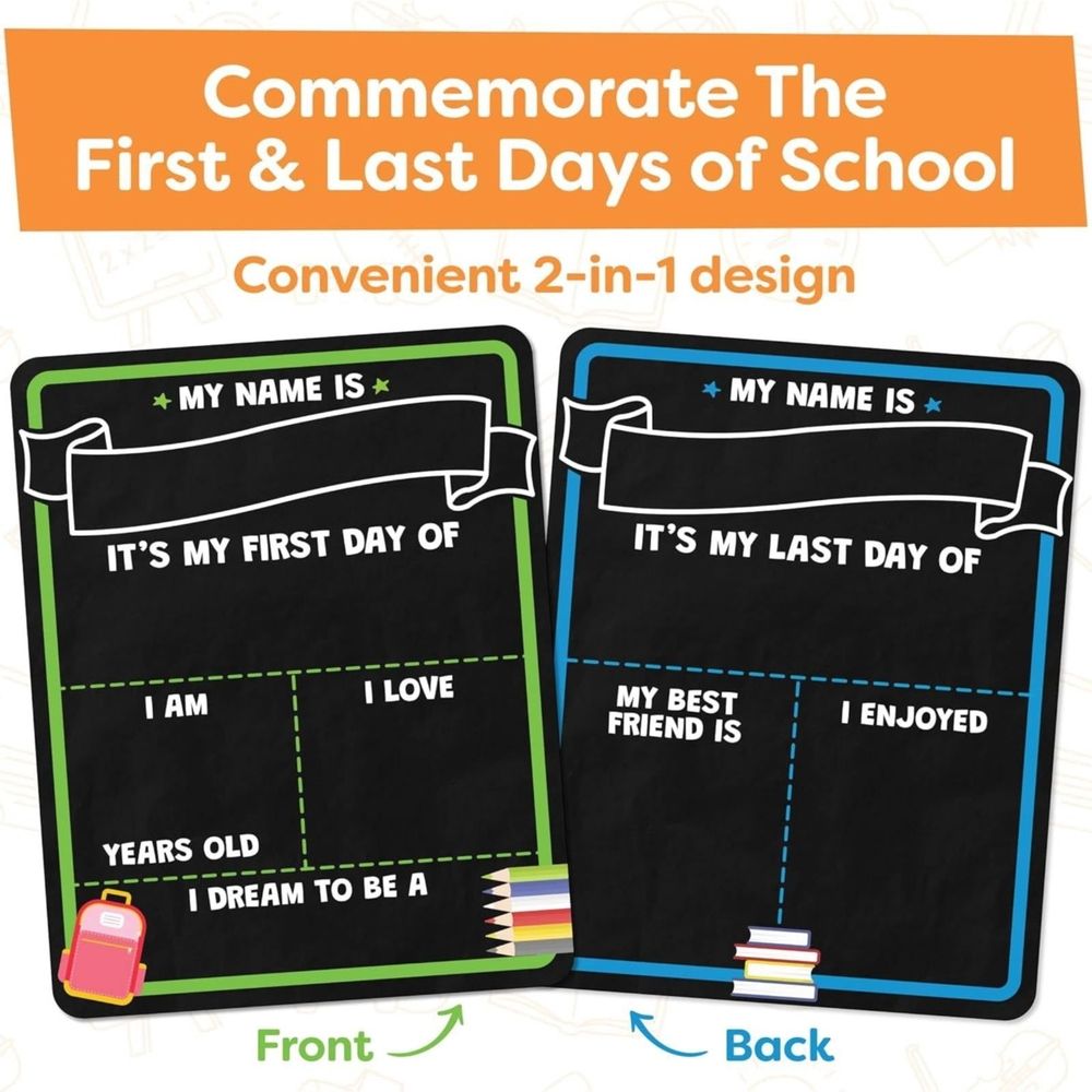 Chalkboard Markers,First Day of Sign Board with Liquid Chalk Markers,Double-Sided Reusable,Chalkboard First Day Photo Prop Sign,My First and Last Day,Office Supplies For Men and Women(Black)