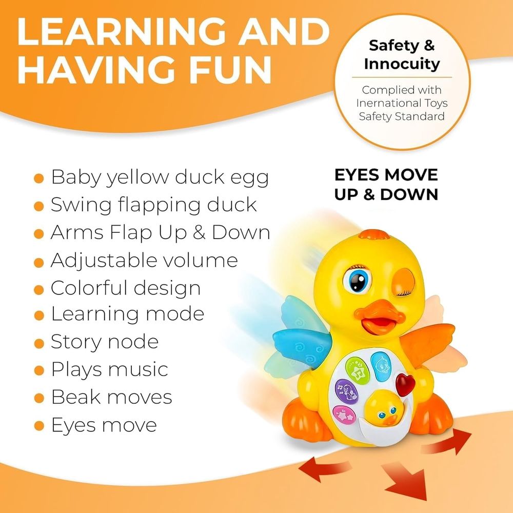 Baby Musical Duck Toy, Dancing Walking Yellow Duck - Interactive Action Learning Educational Flapping Light up Dancing Duck with Music