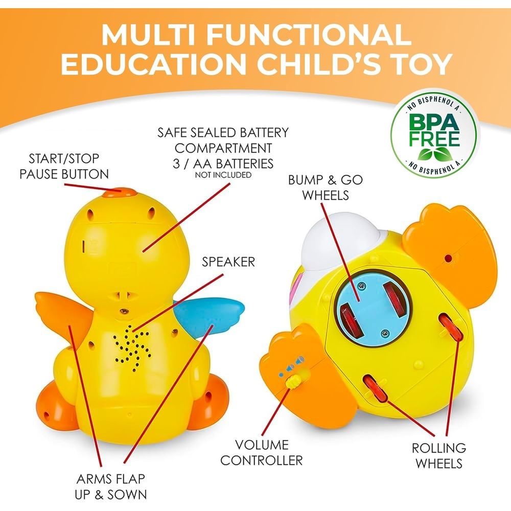 Baby Musical Duck Toy, Dancing Walking Yellow Duck - Interactive Action Learning Educational Flapping Light up Dancing Duck with Music
