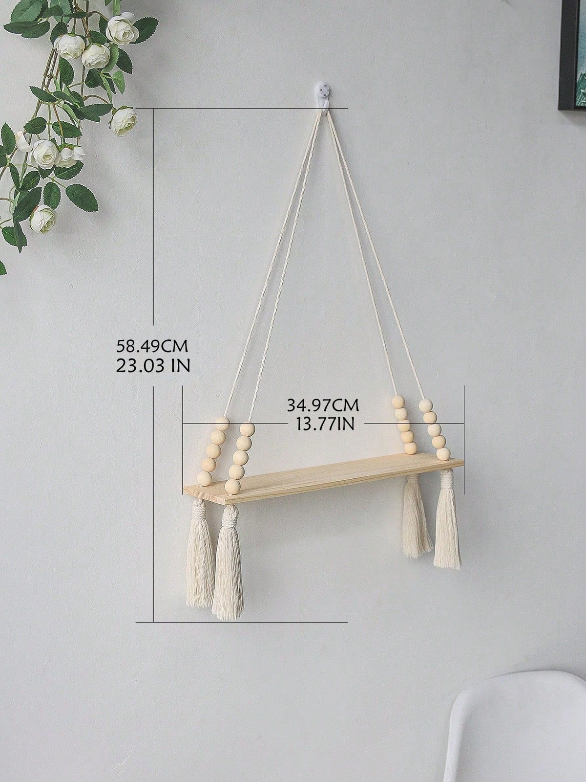 2Pcs Macrame Wall Hanging Shelf – Boho Wood Wall Shelves with Wood Beads, Farmhouse Floating Shelf for Bedroom, Living Room,Nursery Decor, Birthday Graduation Gift