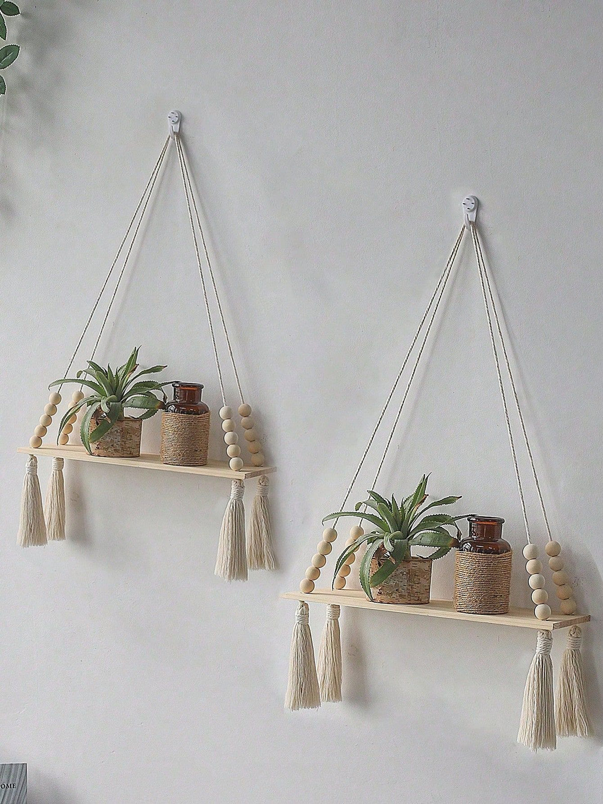 1Pcs Macrame Wall Hanging Shelf – Boho Wood Wall Shelves with Wood Beads, Farmhouse Floating Shelf for Bedroom, Living Room, Nursery Decor, Birthday Graduation Gift
