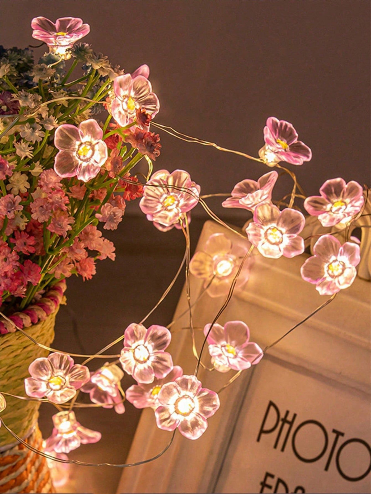 1PC LED Cherry Blossom Fairy String Lights –2M 20 LEDs Pink Decorative Battery model Lights for Bedroom, Baby Room, Weddings, Garden Party, Battery Operated, Indoor/Outdoor Festive Decor