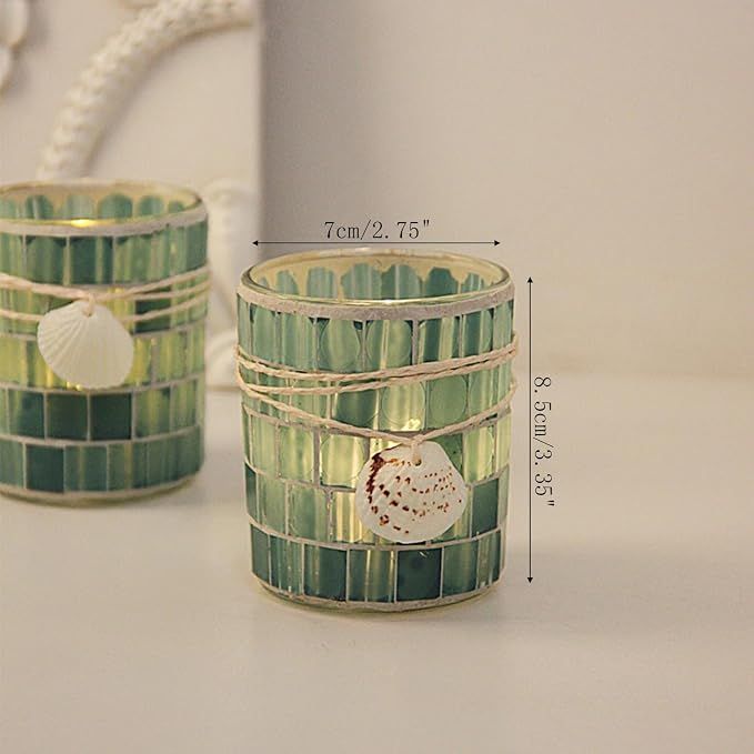 Glass Mosaic Candlestick, Aromatherapy Candle Cup for Valentine's Day, Christmas, Party Table Decor (Candles Not Included)