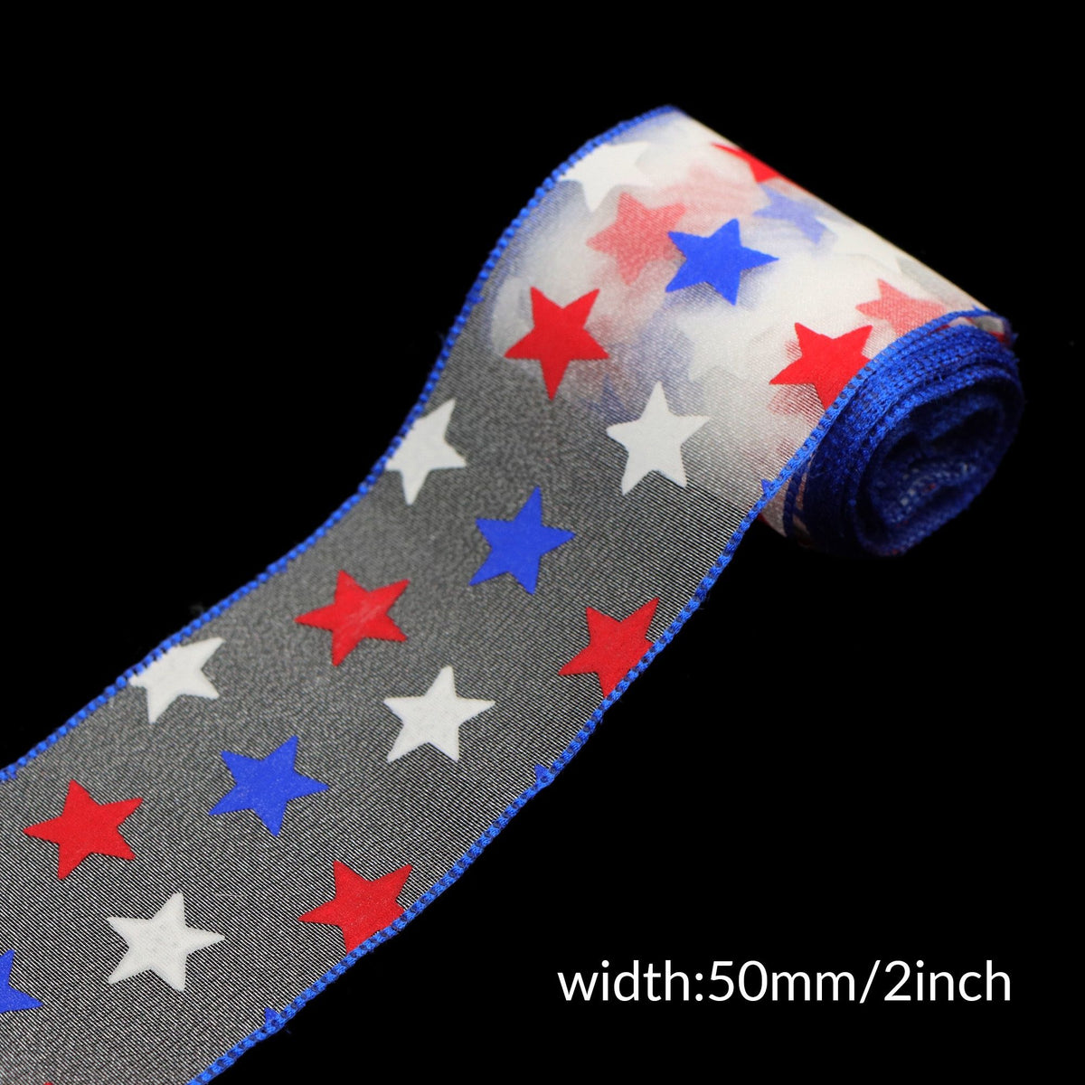 5 Yards/Roll Retro Patriotic Ribbon, Red White Blue Star Organza, Width 50mm, for July 4th Crafts, Wreaths, Bows, Party Decor, Pre-Cut DIY Gifts
