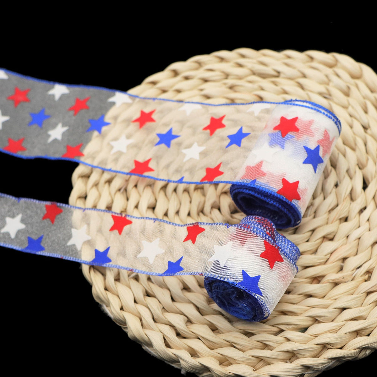 5 Yards/Roll Retro Patriotic Ribbon, Red White Blue Star Organza, Width 38mm, for July 4th Crafts, Wreaths, Bows, Party Decor, Pre-Cut DIY Gifts