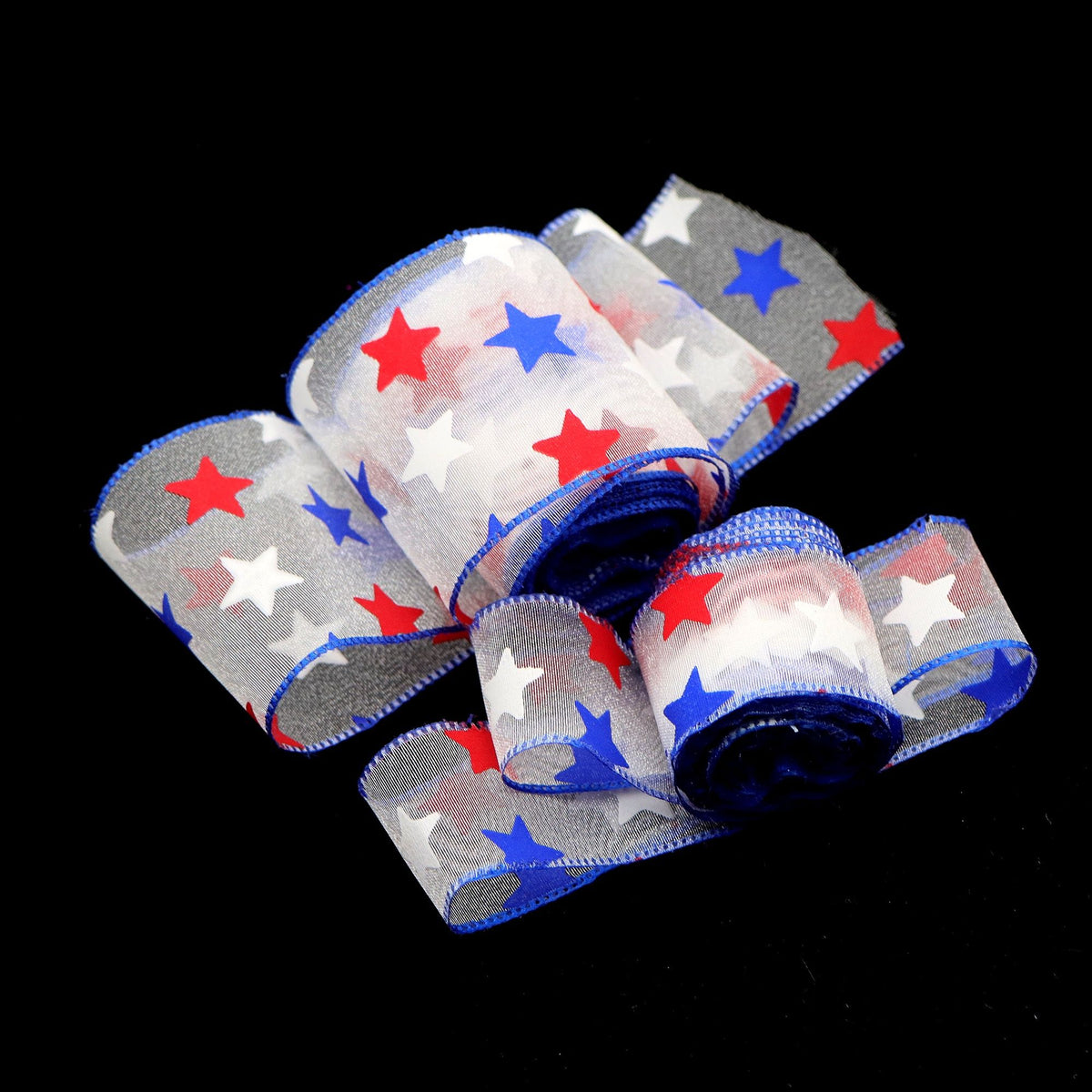 5 Yards/Roll Retro Patriotic Ribbon, Red White Blue Star Organza, Width 38mm, for July 4th Crafts, Wreaths, Bows, Party Decor, Pre-Cut DIY Gifts