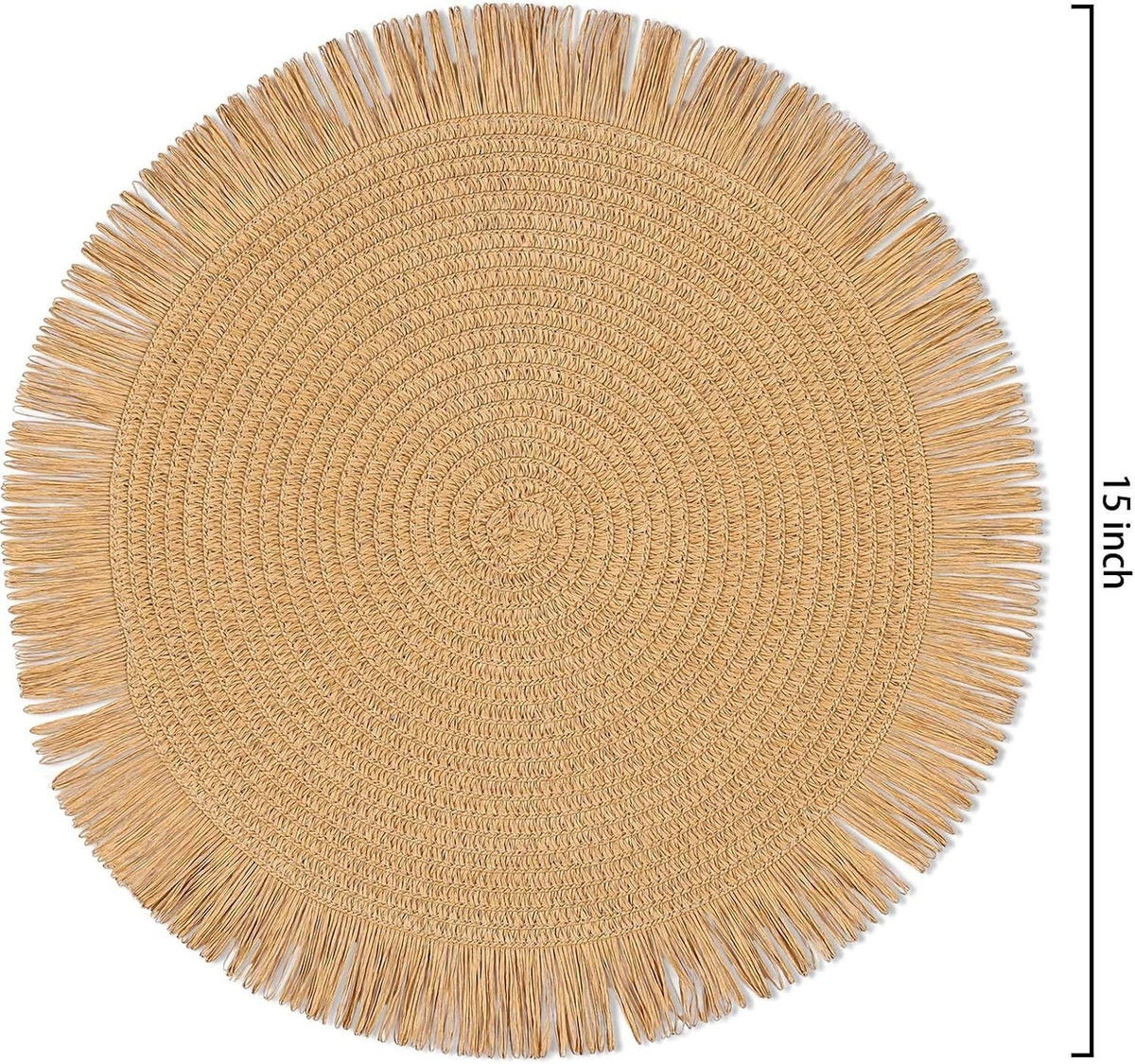 Round Woven Paper Placemats Set of 4 Braided 15 Inches Indoor Outdoor Place Mats for Dining Tables  Farmhouse Rustic (Brown, 4)