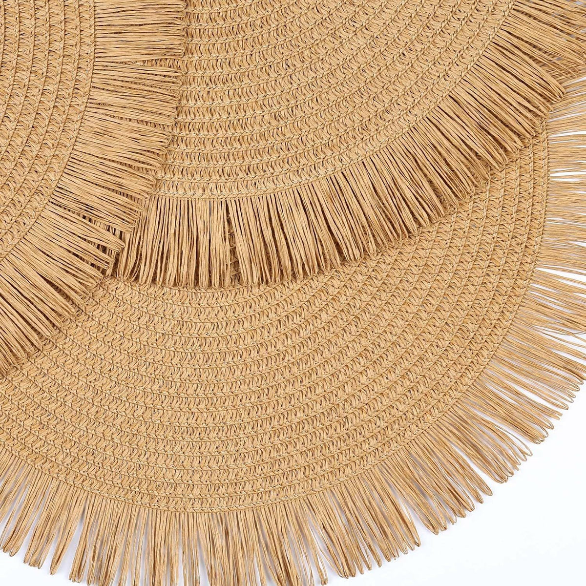 Round Woven Paper Placemats Set of 4 Braided 15 Inches Indoor Outdoor Place Mats for Dining Tables  Farmhouse Rustic (Brown, 4)